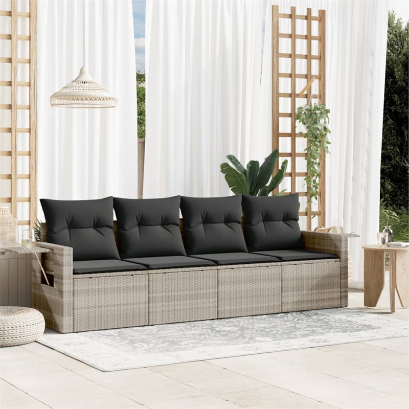 Afuera Living Contemporary 4 Piece Poly Rattan Large Sofa Set in Gray