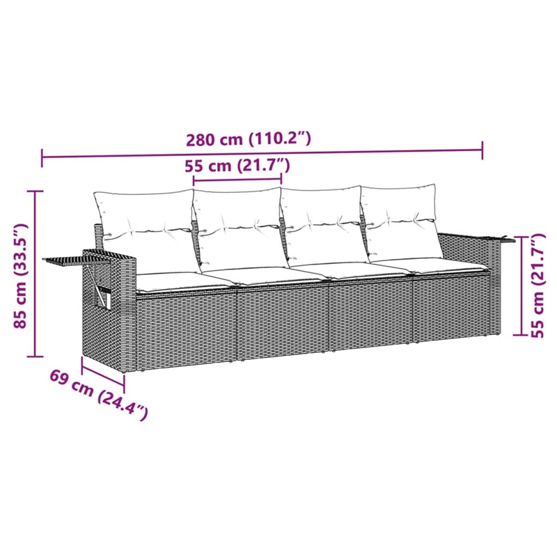 Afuera Living Contemporary 4 Piece Poly Rattan Large Sofa Set in Gray