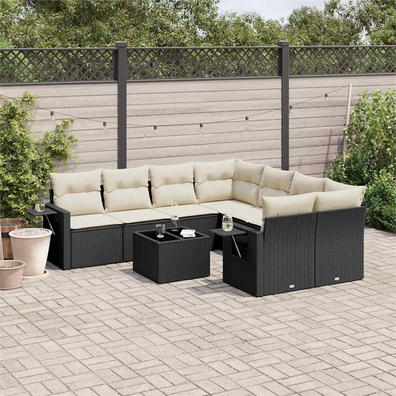 Afuera Living Contemporary Poly Rattan Sofa Set in Black/Cream