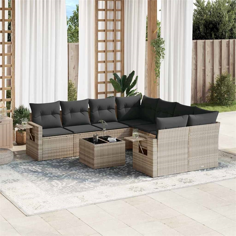 Afuera Living Contemporary 9 Piece Poly Rattan Medium Sofa Set in Gray