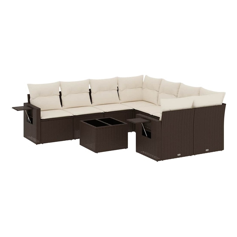Afuera Living Contemporary 9 Piece Poly Rattan Sofa Set in Brown/Cream