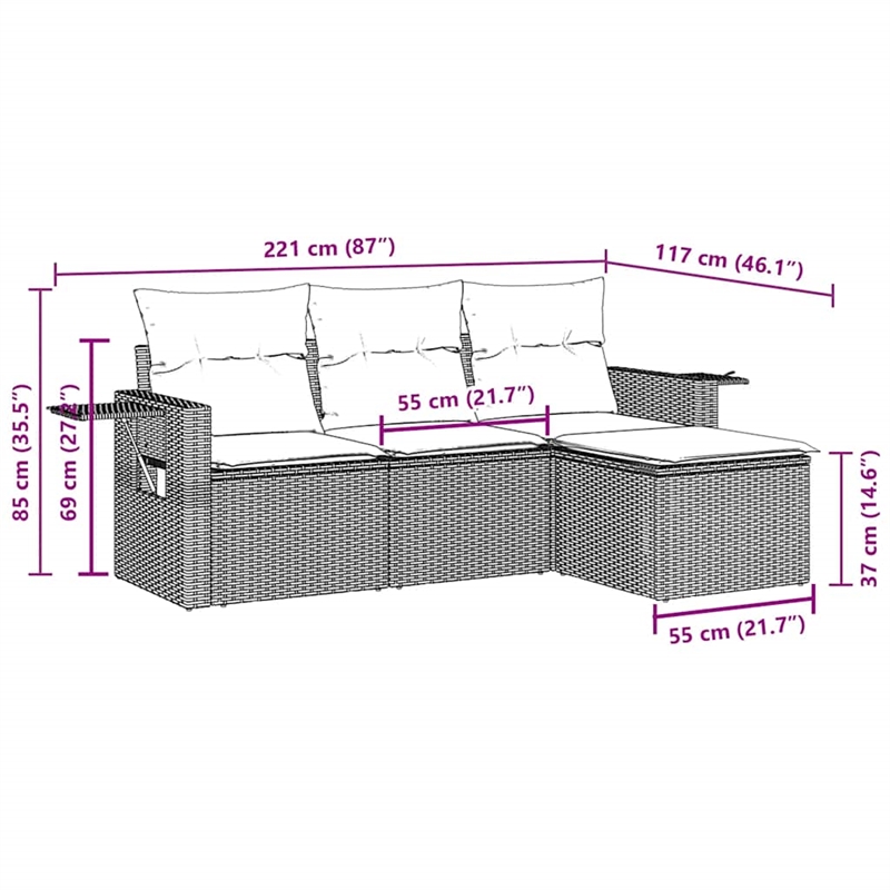 Afuera Living Contemporary 4 Piece Poly Rattan Sofa Set in Black