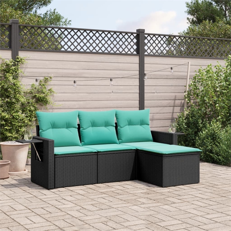 Afuera Living Contemporary Poly Rattan Sofa Set in Black/Blue