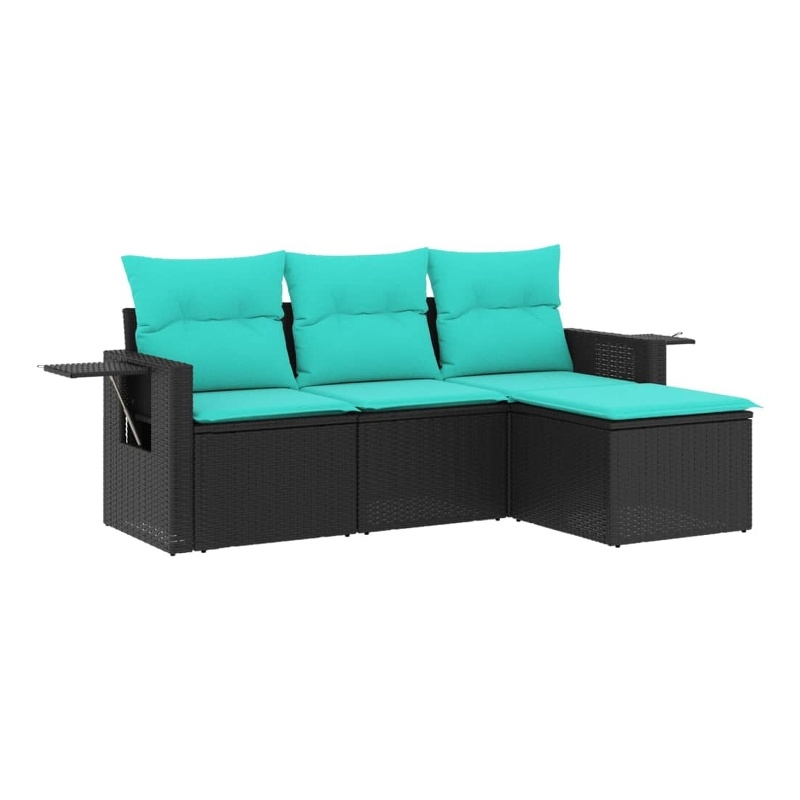 Afuera Living Contemporary Poly Rattan Sofa Set in Black/Blue