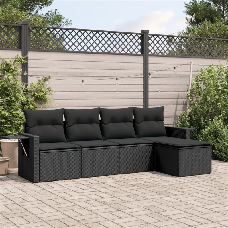 Afuera Living Contemporary 5 Piece Poly Rattan Large Sofa Set in Black