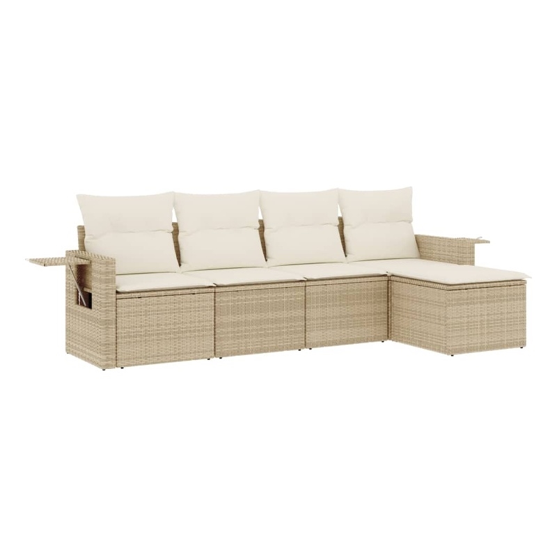 Afuera Living Contemporary 5 Piece Poly Rattan Sofa Set in Beige