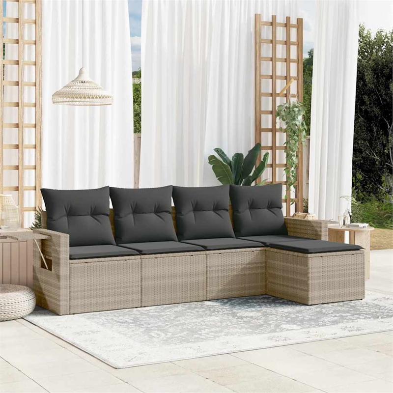 Afuera Living Contemporary 5 Piece Poly Rattan Sofa Set in Gray