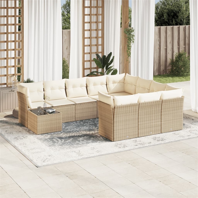 Afuera Living 11 Piece Poly Rattan Large Sofa Set in Cream/Beige