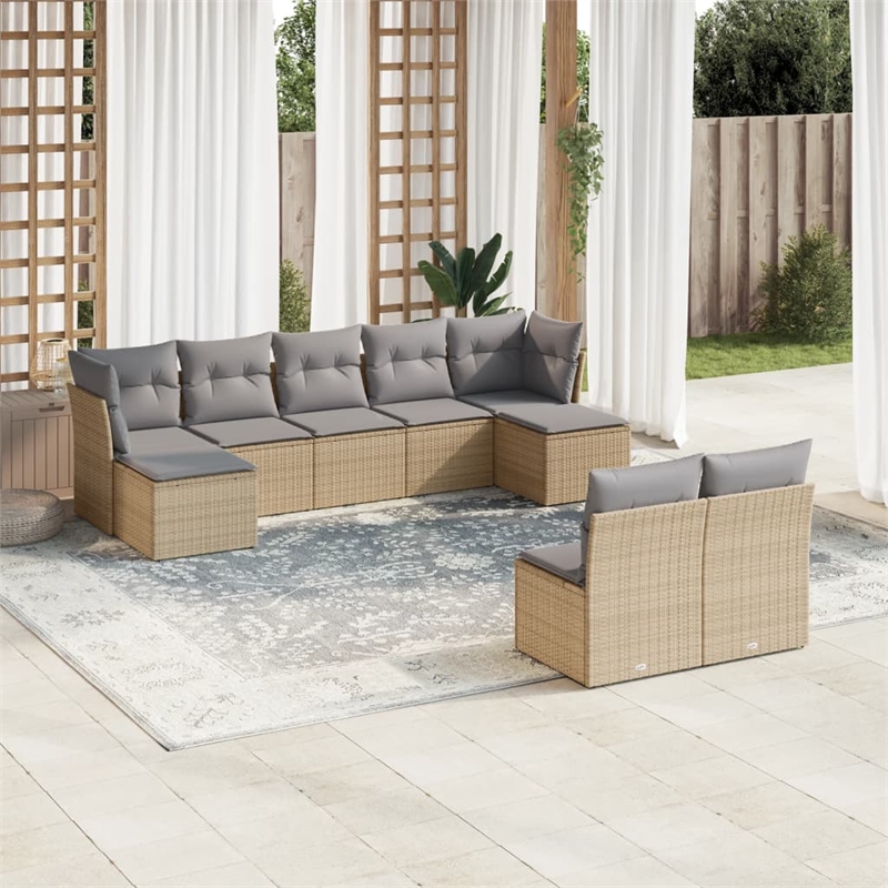 Afuera Living Contemporary Synthetic Poly Rattan 9 Piece  Sofa Set in Beige