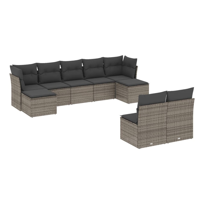 Afuera Living Contemporary Synthetic Poly Rattan 9 Piece Patio Sofa Set in Gray