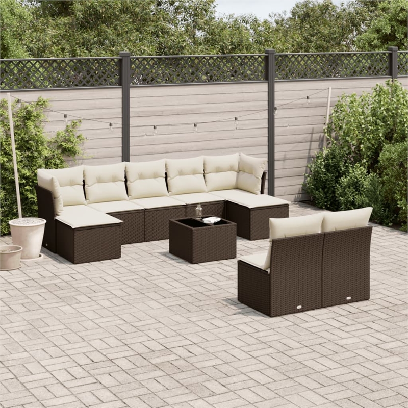 Afuera Living Contemporary Synthetic Poly Rattan Sofa Set in Brown/Cream