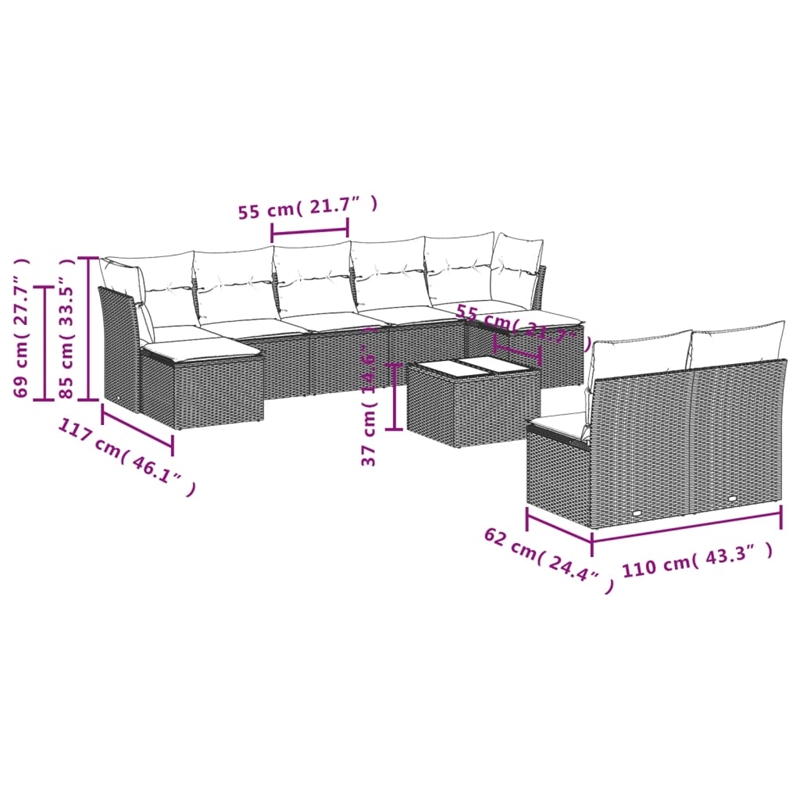 Afuera Living Contemporary Synthetic Poly Rattan Sofa Set in Brown/Cream