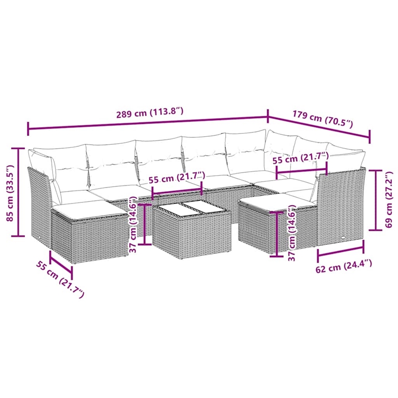 Afuera Living Synthetic Poly Rattan 10 Piece Sofa Set in Black/Cream