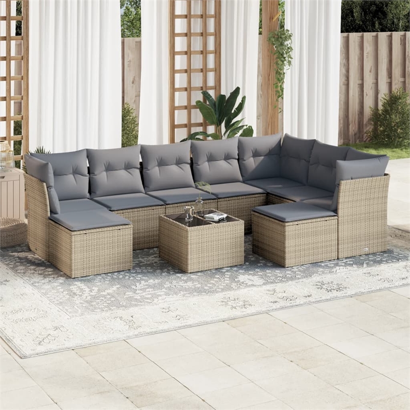 Afuera Living Contemporary Synthetic Poly Rattan 10 Piece  Sofa Set in Beige
