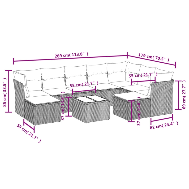 Afuera Living Contemporary Synthetic Poly Rattan 10 Piece  Sofa Set in Beige