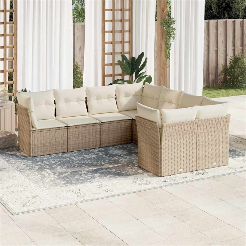 Afuera Living Contemporary 8 Piece Poly Rattan Sofa Set in Cream/Beige