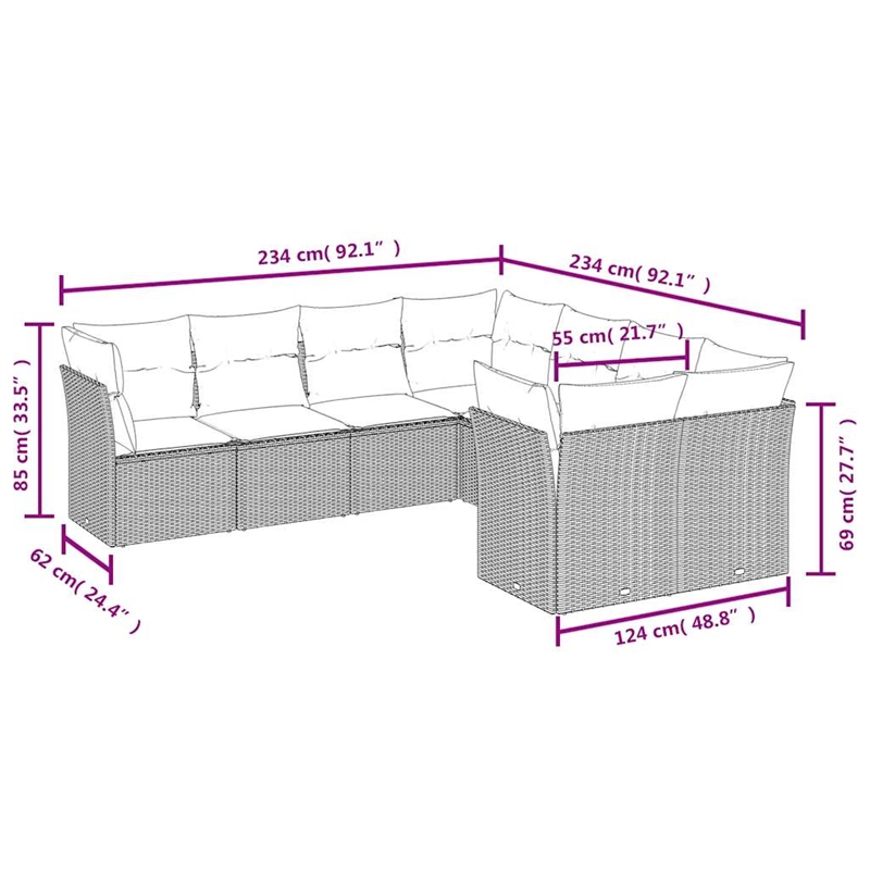 Afuera Living Contemporary 8 Piece Poly Rattan Sofa Set in Cream/Beige