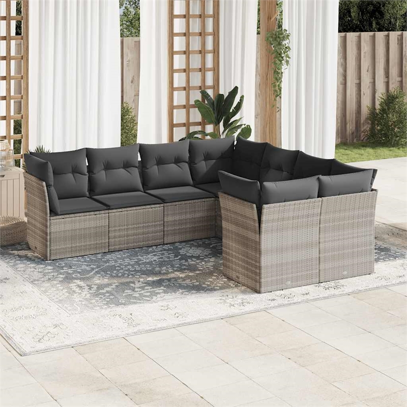 Afuera Living Contemporary 8 Piece Poly Rattan Sofa Set in Gray