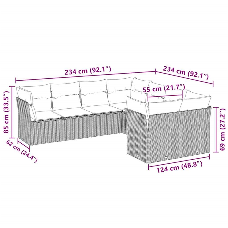 Afuera Living Contemporary 8 Piece Poly Rattan Sofa Set in Gray