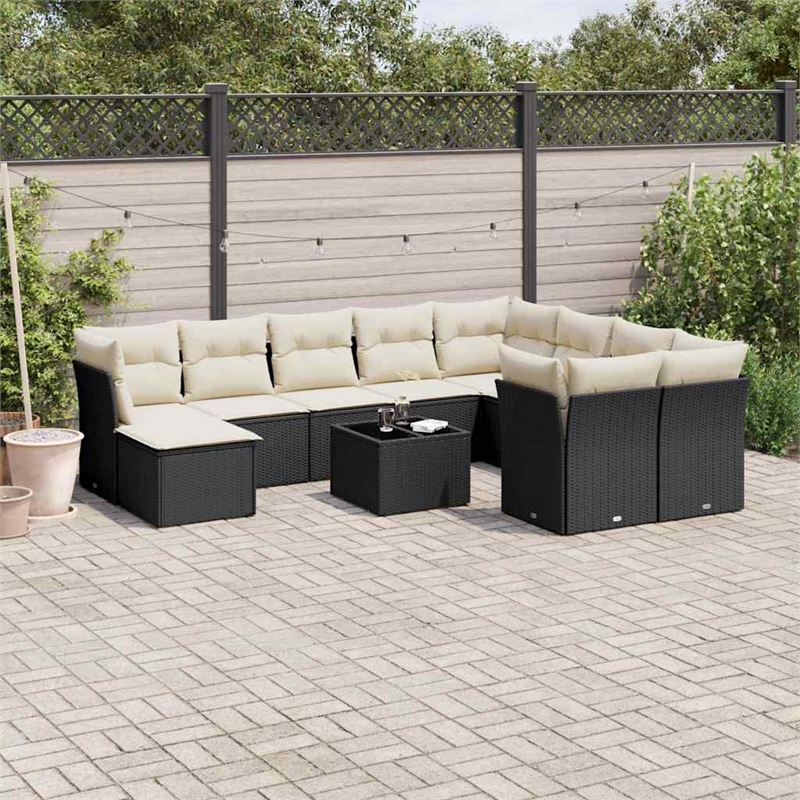 Afuera Living Contemporary 11 Piece Poly Rattan Sofa Set in Black