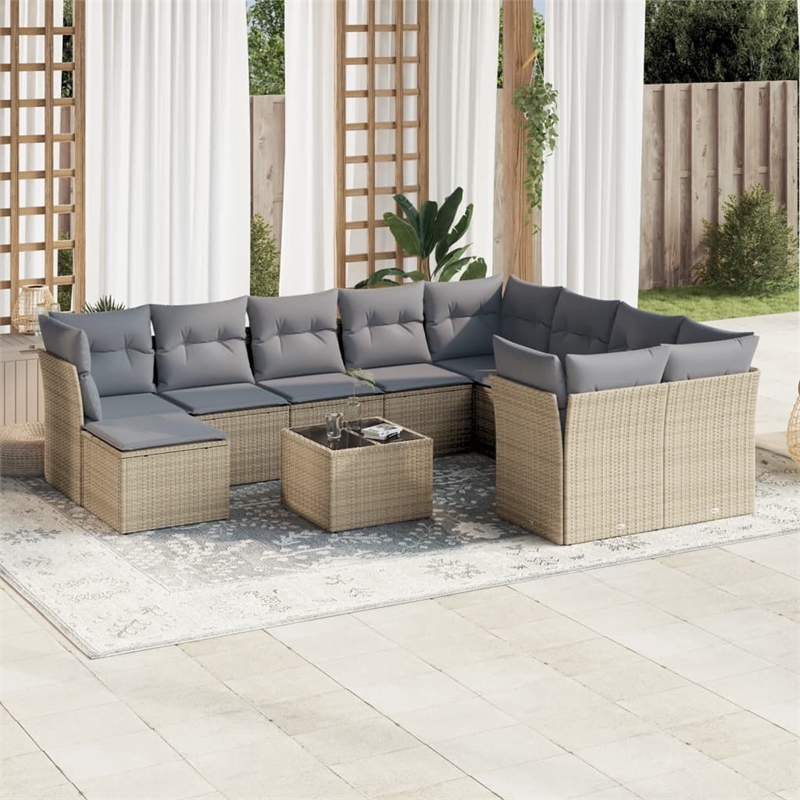 Afuera Living Contemporary Synthetic Poly Rattan Sofa Set in Gray/Beige