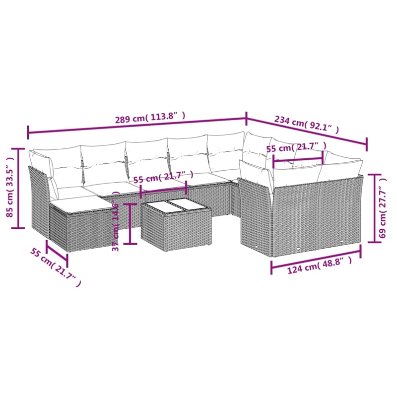 Afuera Living Contemporary Synthetic Poly Rattan Sofa Set in Gray/Beige