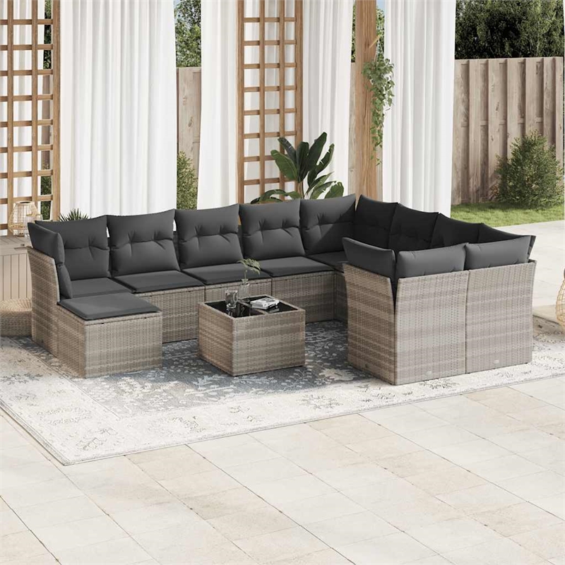 Afuera Living Contemporary Synthetic Poly Rattan 11 Piece  Sofa Set in Gray