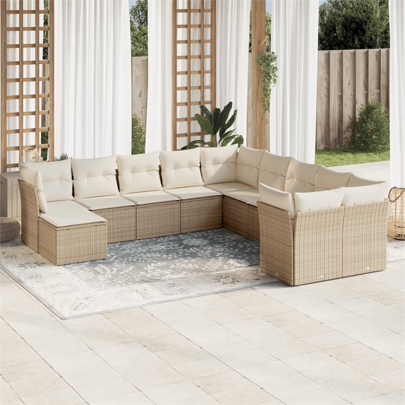Afuera Living Contemporary Synthetic Poly Rattan 11 Piece Sofa Set in Beige