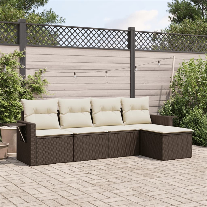 Afuera Living Contemporary Synthetic Poly Rattan 5 Piece  Sofa Set in Brown