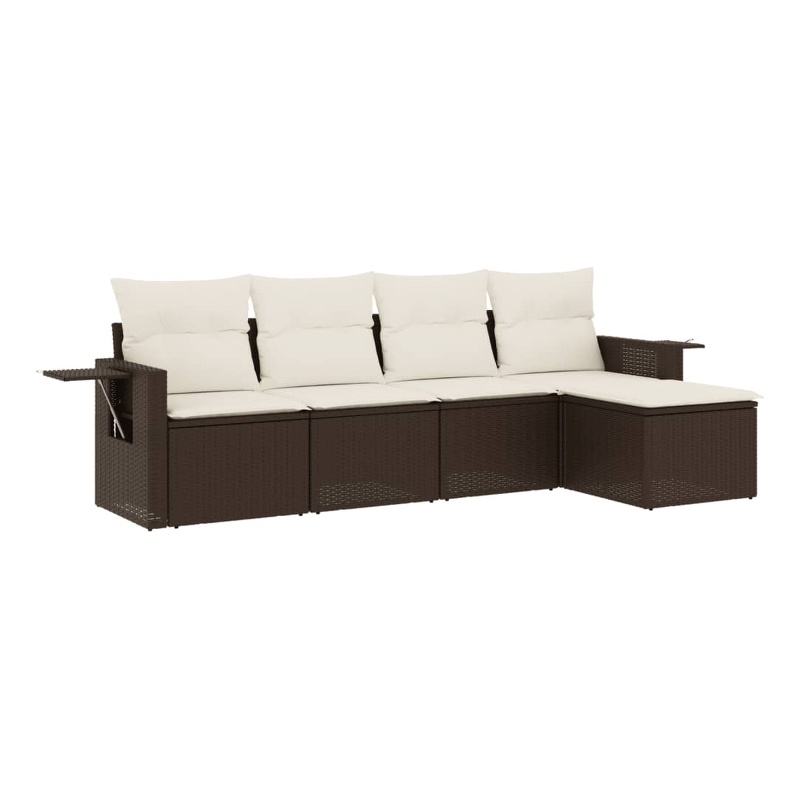 Afuera Living Contemporary Synthetic Poly Rattan 5 Piece  Sofa Set in Brown