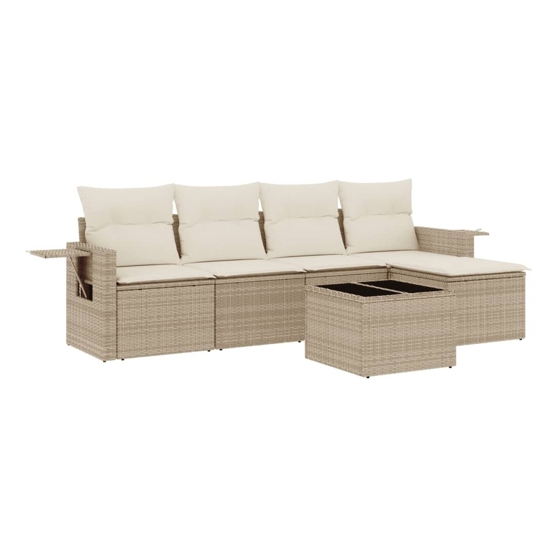 Afuera Living Contemporary 6 Piece Poly Rattan Sofa Set in Beige