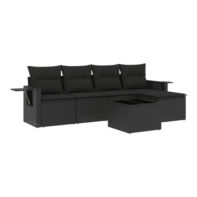 Afuera Living Contemporary 6 Piece Poly Rattan Sofa Set in Black
