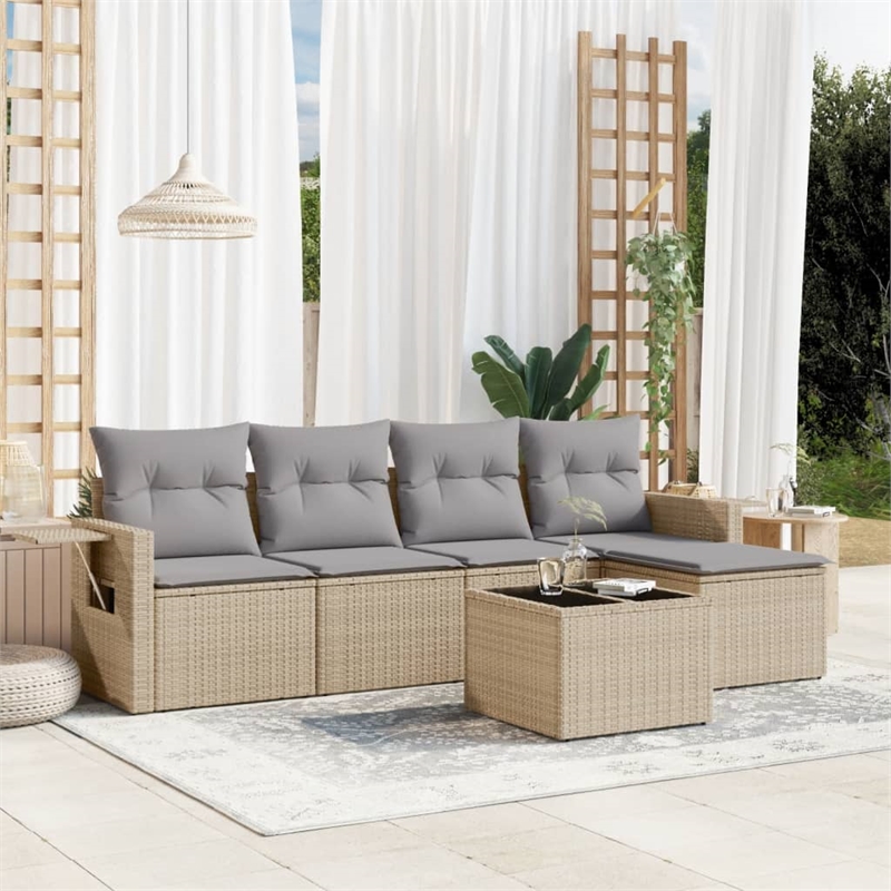 Afuera Living Contemporary 6 Piece Poly Rattan Sofa Set in Beige