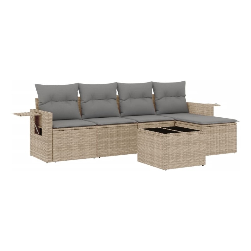 Afuera Living Contemporary 6 Piece Poly Rattan Sofa Set in Beige