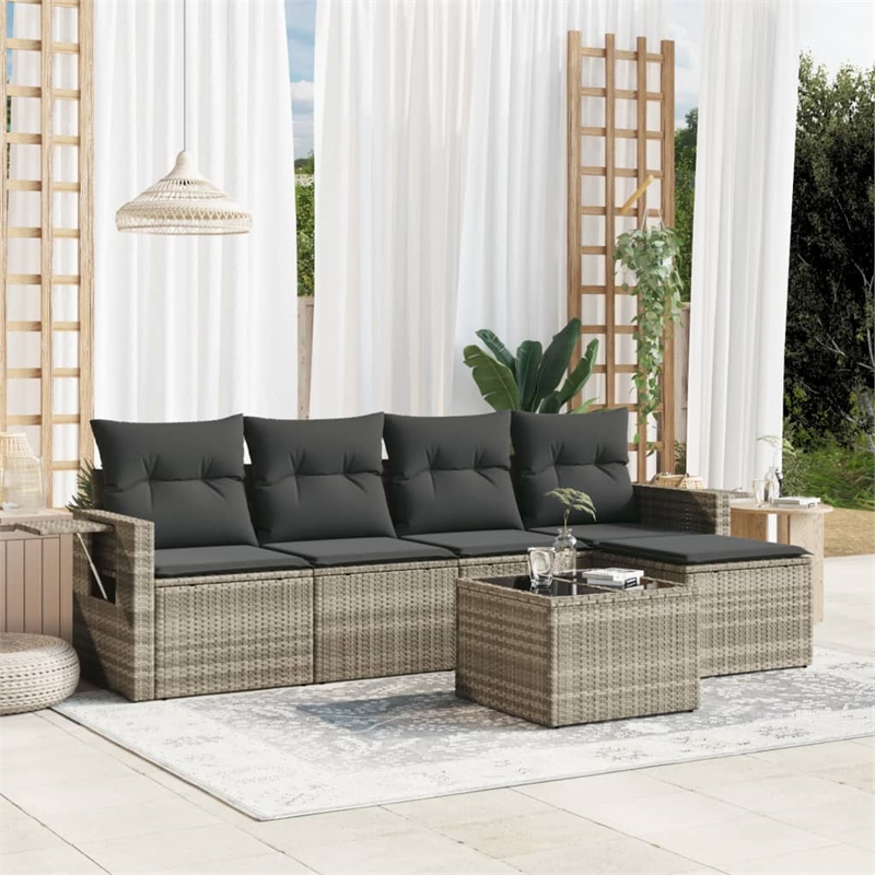 Afuera Living Contemporary 6 Piece Poly Rattan Sofa Set in Gray