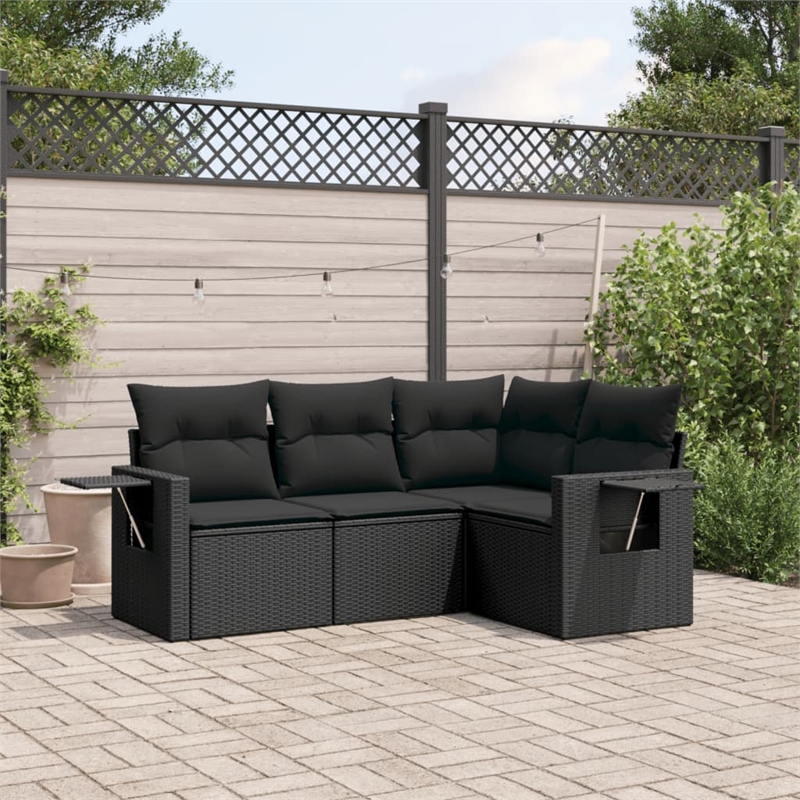 Afuera Living Contemporary Synthetic Poly Rattan Large Sofa Set in Black