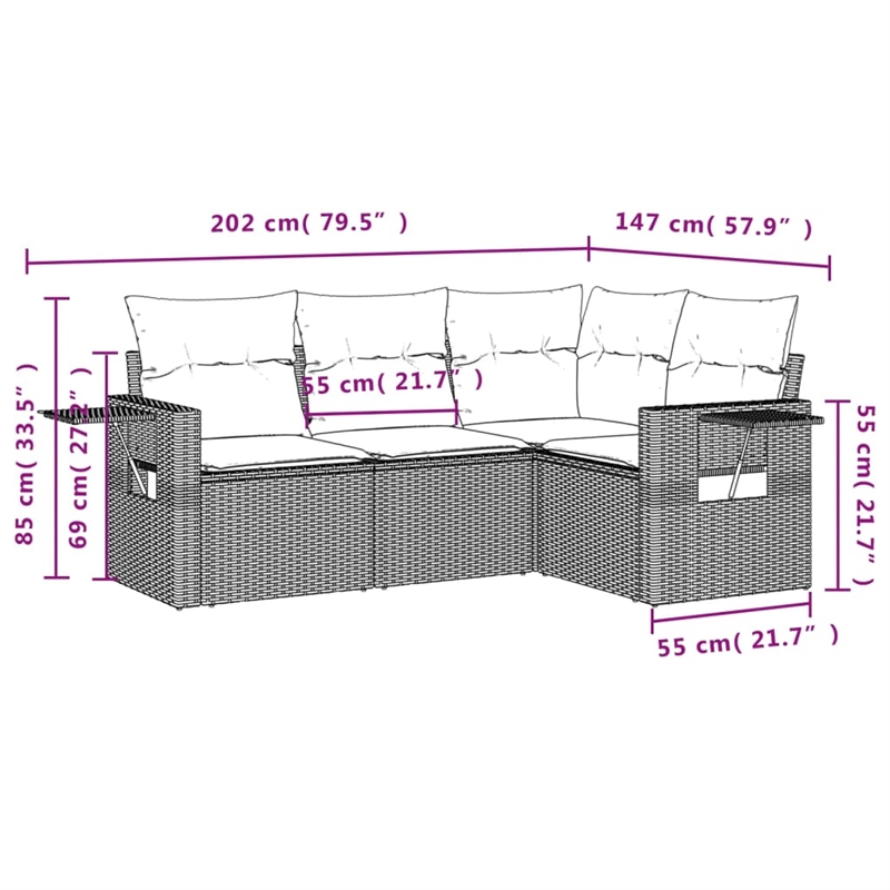 Afuera Living Contemporary Synthetic Poly Rattan Large Sofa Set in Black