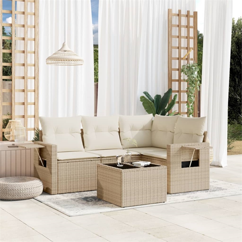 Afuera Living Contemporary 5 Piece Poly Rattan Sofa Set in Beige