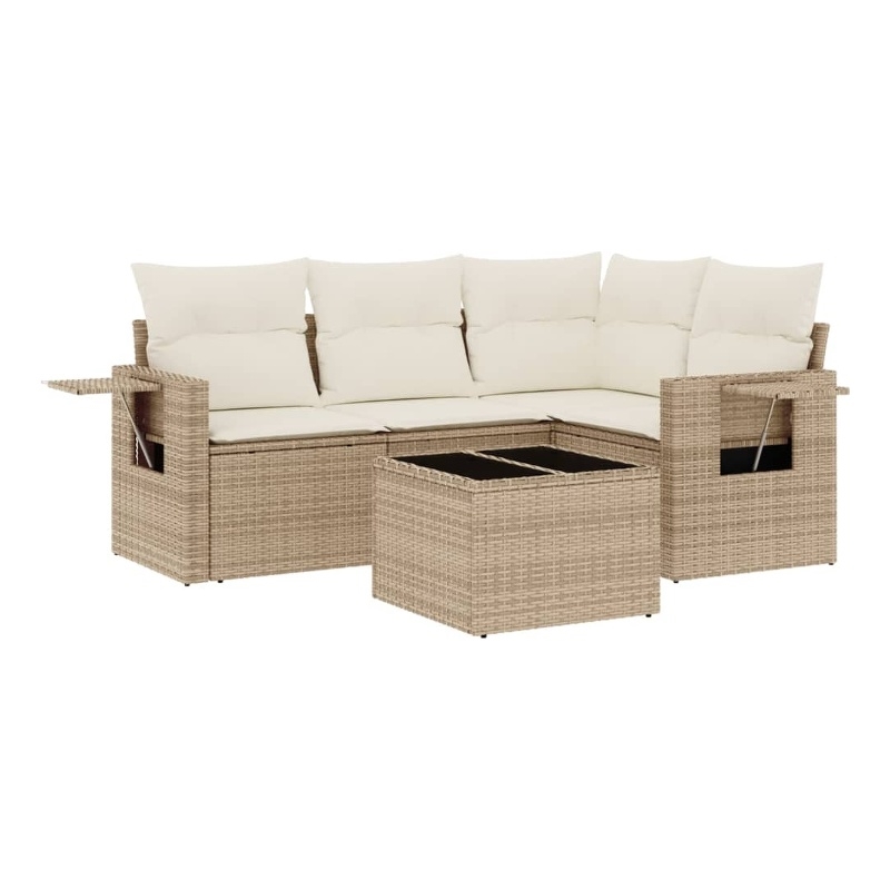 Afuera Living Contemporary 5 Piece Poly Rattan Sofa Set in Beige