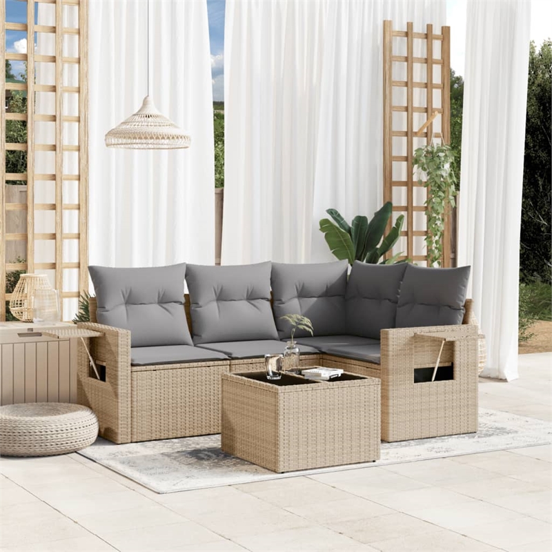 Afuera Living Contemporary 5 Piece Poly Rattan Sofa Set in Beige