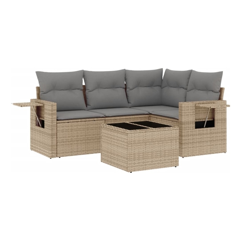 Afuera Living Contemporary 5 Piece Poly Rattan Sofa Set in Beige