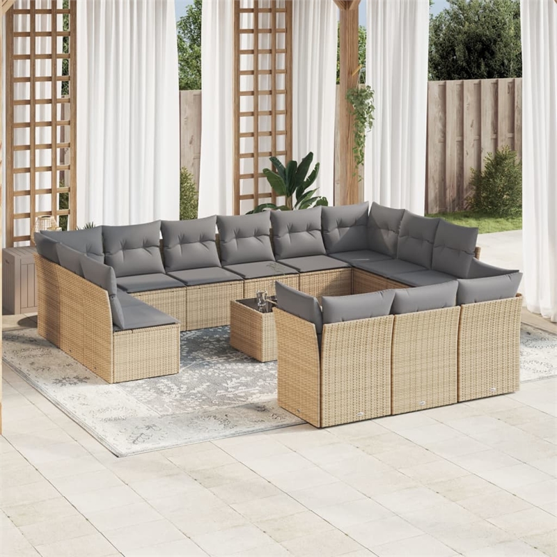 Afuera Living 14 Piece Poly Rattan Small Patio Sofa Set in Gray/Beige