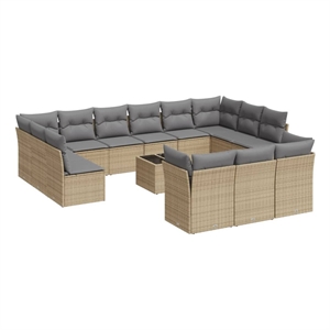 Afuera Living 14 Piece Poly Rattan Small Patio Sofa Set in Gray/Beige