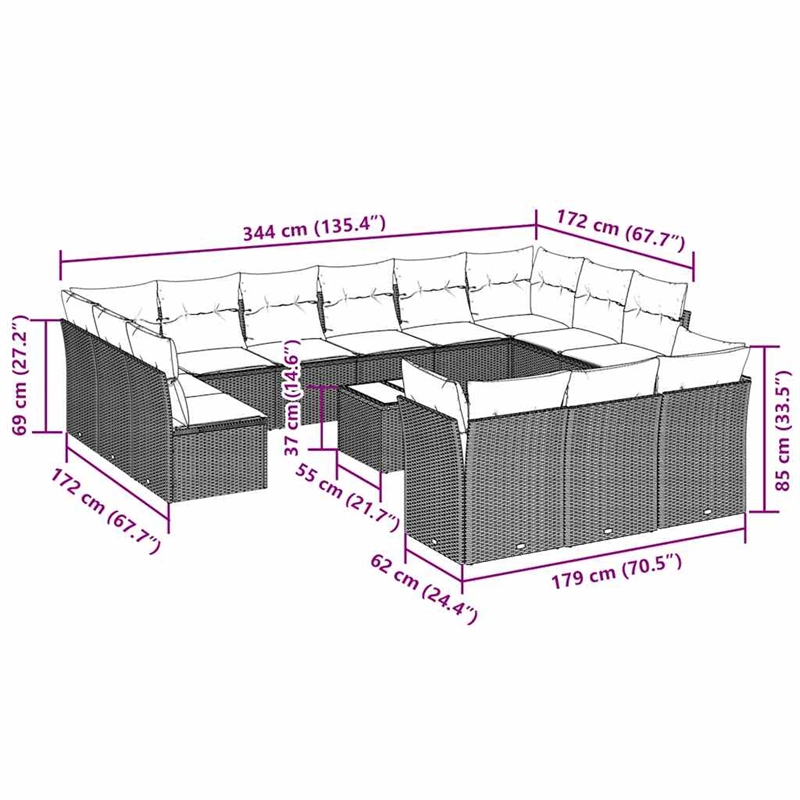 Afuera Living Contemporary Synthetic Poly Rattan  Sofa Set in Gray