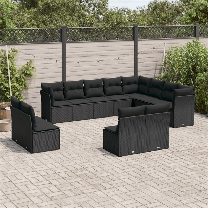 Afuera Living Contemporary 12 Piece Poly Rattan Sofa Set in Black