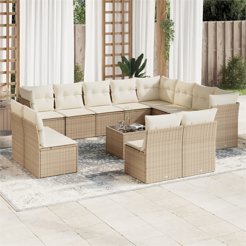 Afuera Living Poly Rattan Large Patio Sofa Set in Cream/Beige