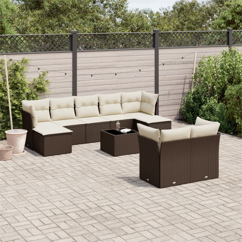 Afuera Living Contemporary 10 Piece Poly Rattan Sofa Set in Brown/Cream