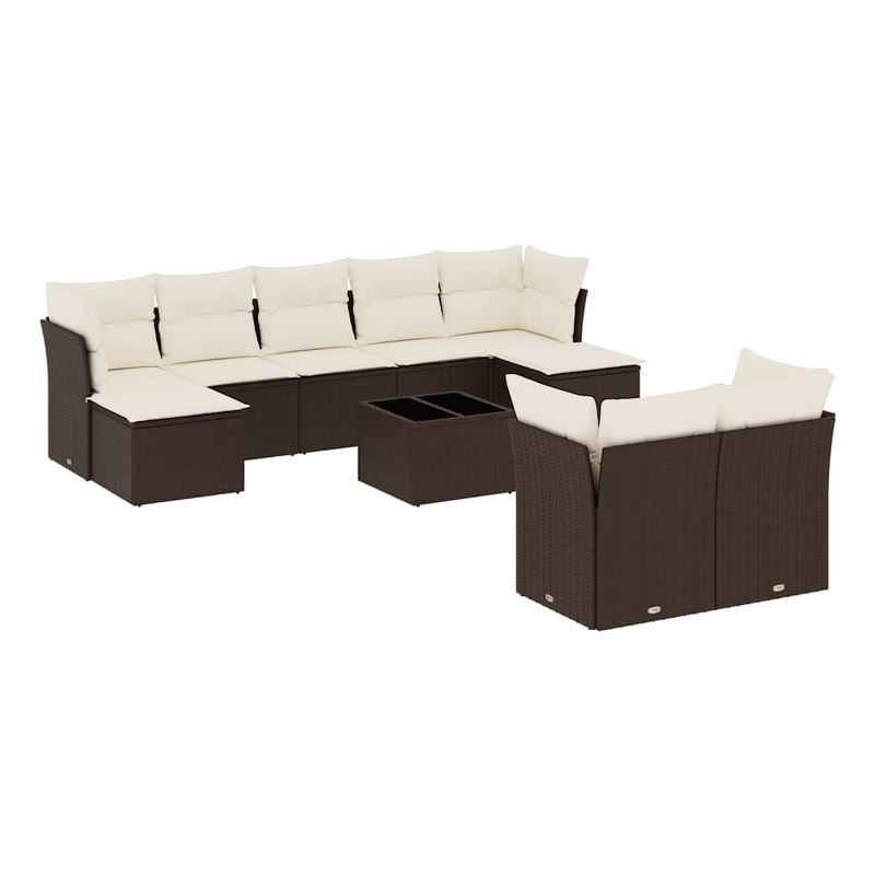 Afuera Living Contemporary 10 Piece Poly Rattan Sofa Set in Brown/Cream