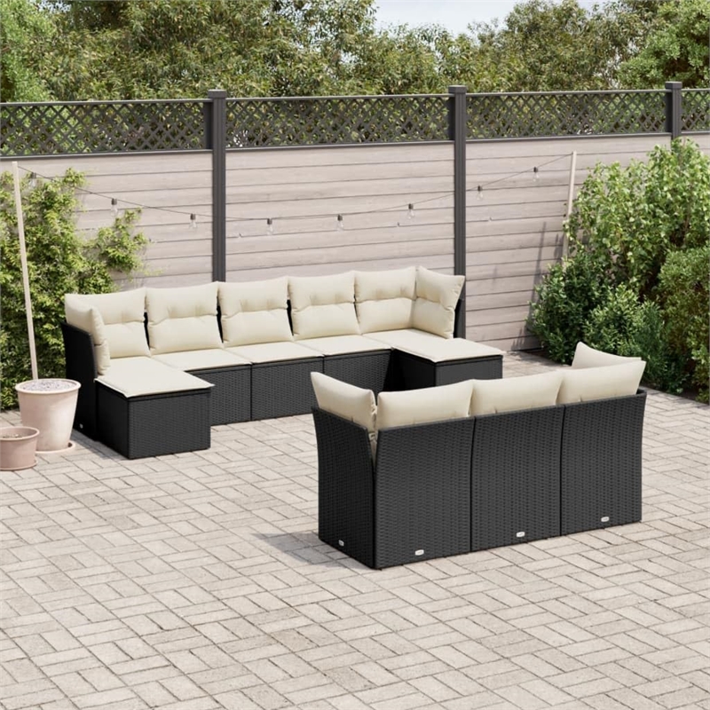 Afuera Living Synthetic Poly Rattan 10 Piece Sofa Set in Black/Cream