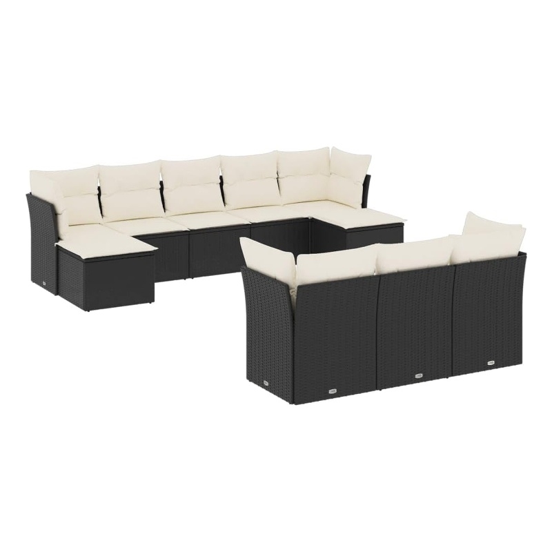 Afuera Living Synthetic Poly Rattan 10 Piece Sofa Set in Black/Cream